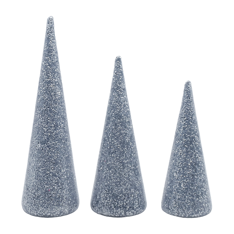 8×20/9×25/10×30 cm 3 részes csillogó üveg karácsonyfa szett beépített LED lámpákkal