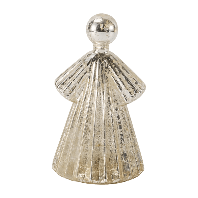 Mercury Glass Angel figura / matt/csillogó üvegharang dekor (LED-del)