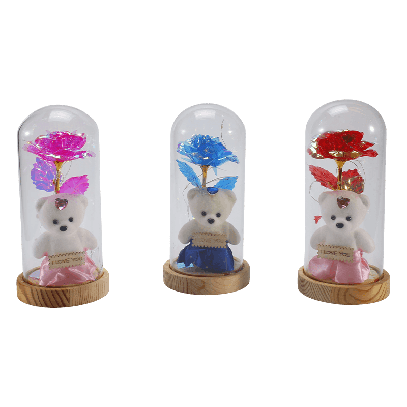 Galaxy Rose Glass Cloche Light (Mackóval/Maci nélkül, több színben)