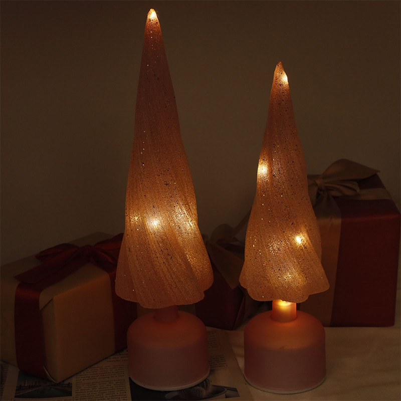 10×33 cm és 10×38 cm Méretek Ünnepi forgatható üveg karácsonyfa LED lámpákkal